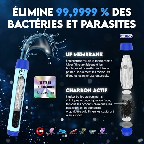 Infographie sur la filtration de l'eau avec membrane UF et charbon actif