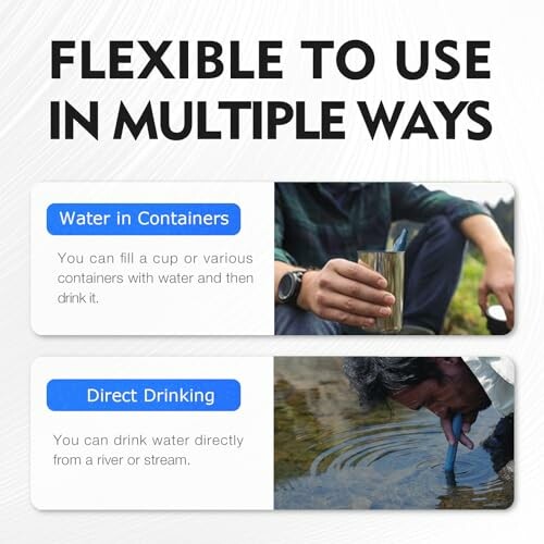 Options pour boire de l'eau en utilisant des contenants ou directement d'une source.
