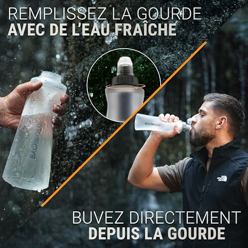 Homme buvant de l'eau d'une gourde en plein air