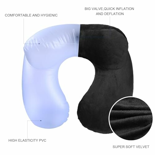 Oreiller de voyage gonflable avec valve rapide et velours doux.