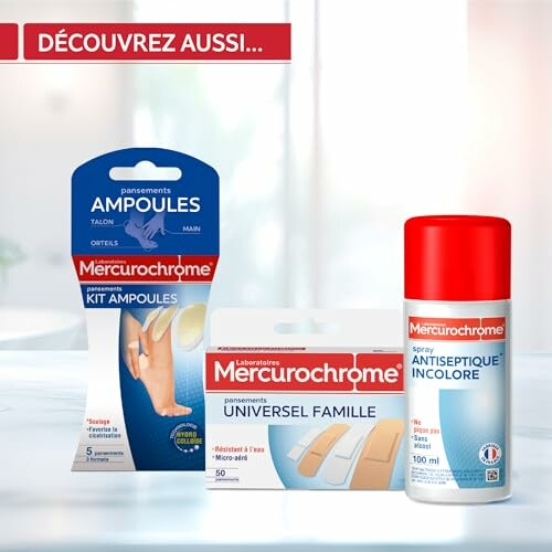 Produits Mercurochrome pour soins médicaux.