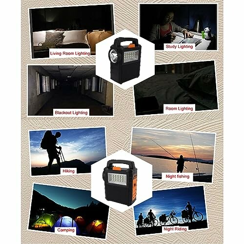 Différentes utilisations d'un éclairage portable, y compris la randonnée, le camping et la pêche de nuit.