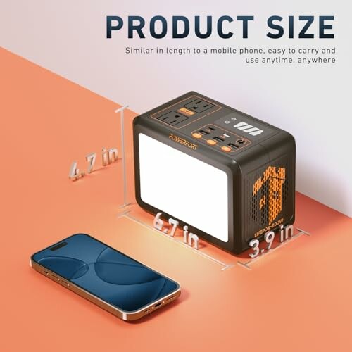 Comparaison de taille entre une banque d'alimentation et un téléphone.